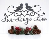 Live Laugh Love w/ Love Birds & Big Heart - Silver Vein Textured Metal Sign