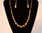 Beige Bridal Pearl Necklace Drop Earring Set Gold tone, Wedding Jewelry, Bridesmaid Gift