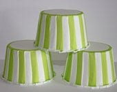 24 Lime Green Striped baking cups, candy cups, nut cups, cupcake liners, treat favors
