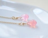 Pink Opal Czech Glass Drops on 14kt Gold Filled Thread Earrings