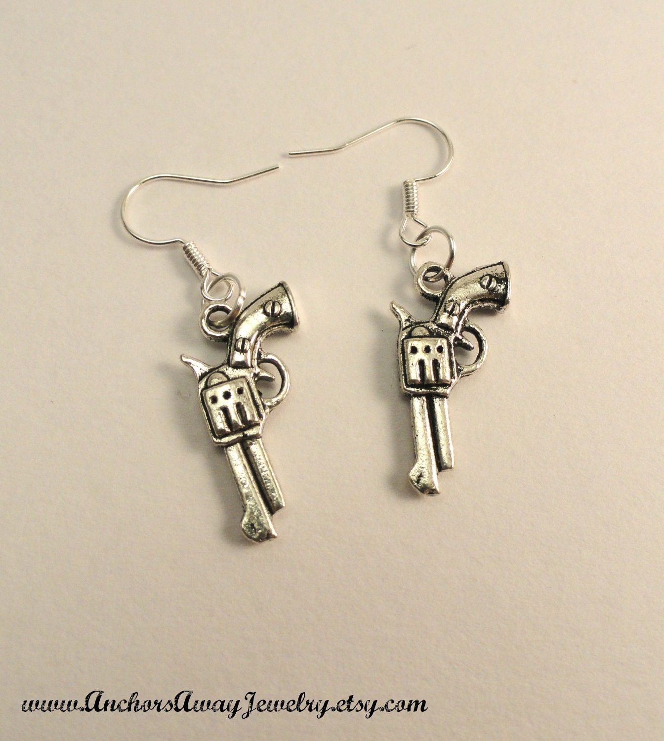 Silver Pistol Earrings - Rockabilly Gun Earrings