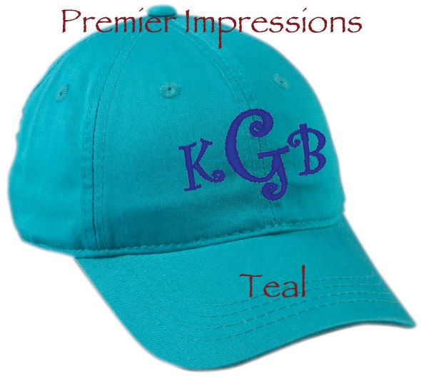Hats, Monogramed Baseball Caps. 25 COLOR HATS AVAILABLE with your Initials.  Great running cap or knock-around cap.