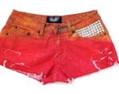 Red studded ripped shorts size 3