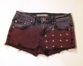 Red gradient acid wash studded shorts