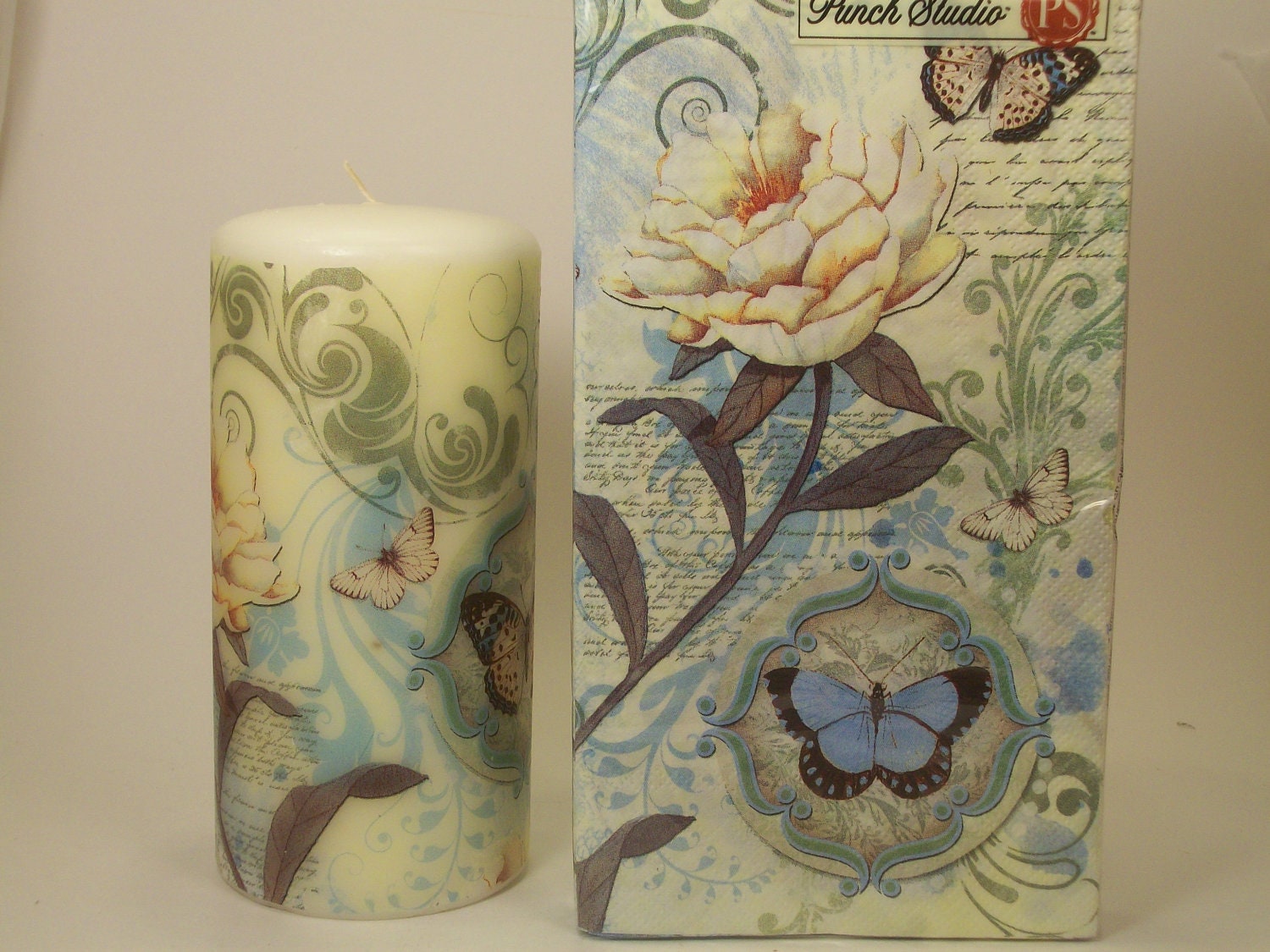 Hand Decorated Candle with Matching Napkins