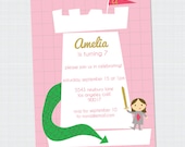Castle Dragon Children's Birthday Invitation Custom DIY