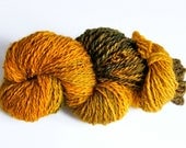 Hand Spun & Dyed 50g 2 ply Wool Yarn, Golden Yellow, Green