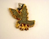 Vintage Gold Tone Glitter Eagle Pendant (retro 70s bird animal necklace glittery sparkly america usa patriotic)
