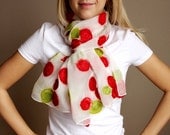 Woman silk scarf white red green flowers gift idea christmas ny birthday eco  /hmet /rusteam / team madcap/etsy lush