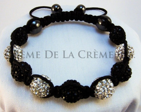 Black and Silver Crystal Ball Shamballa Bracelet - Highest Quality
