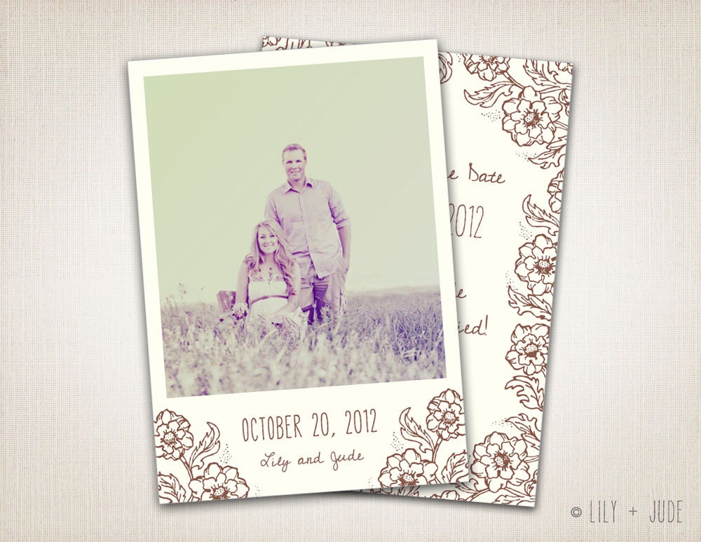 Polaroid Save the Date Photo Cards Vintage floral design 3.5x5