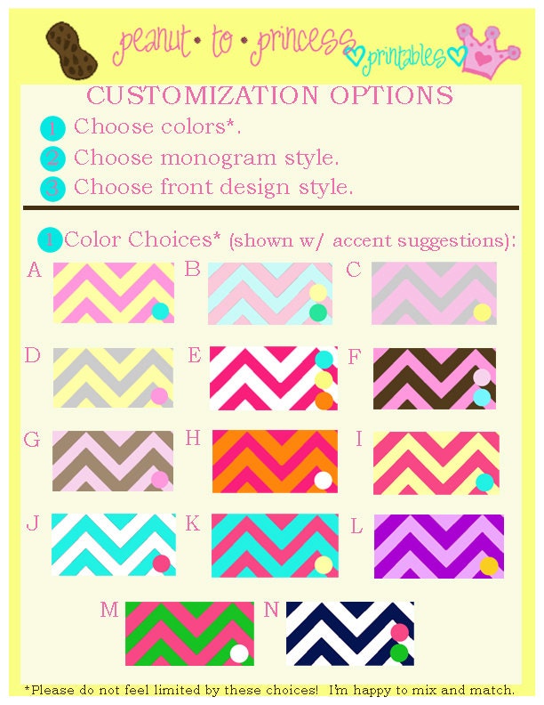 Custom Chevron Monogram Binder Set - 1 Printable Cover Insert and 6 Binder Edges - Digital Printable - Choose Colors and Personalization