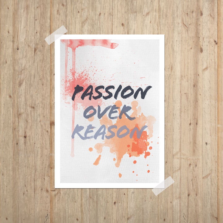 Passion Art Print 11x14 Typography Poster Inspirational Motivational Watercolor Painting Texture Coral Tangerine