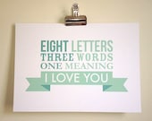 I Love You - Typographical Art Print. A4, unframed, perfect for Valentines Day Gifts - for girlfriend - boyfriend - husband or wife