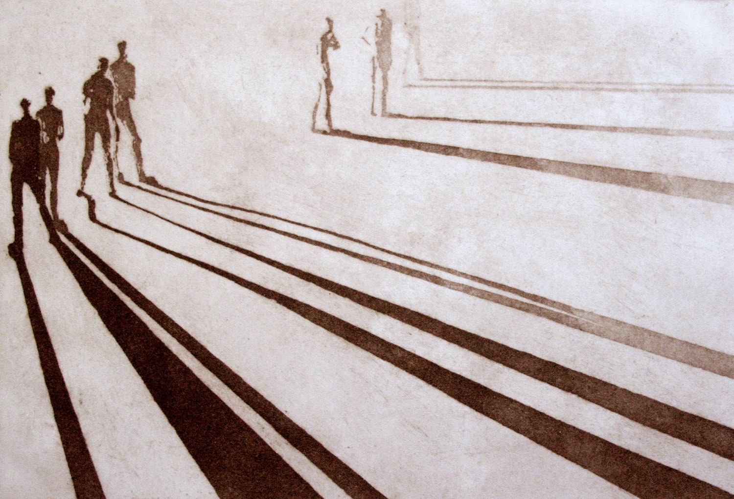 Haunting Figure Print Dark Creepy Shadows Spooky Hand Pulled Intaglio Fine Art Aquatint Sugarlift "Paths X"