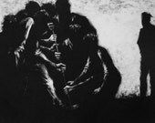 Haunting Figure Print Black Landscape Dark Creepy Spooky Hand Pulled Fine Art Monotype "Ensemble"