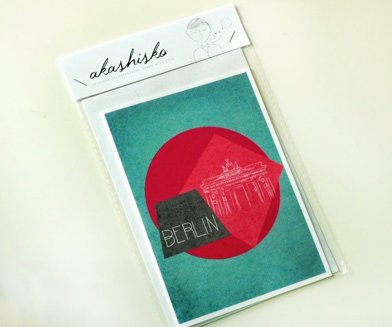 greeting card  A6 (5.8 x 4.1) city series illustration, berlin, brandenburg gate, hand drawn, original stationery