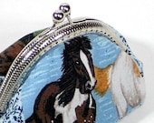 Coin Purse Cotton Fabric  Horse Print on Blue Fabric Retro Sew-On Purse Frame at MeiMei WhiteCross