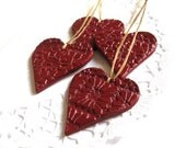 Red heart decoration wedding decoration valentines day decoration set of 4 stamped imprint doily hanging ornament home decoration