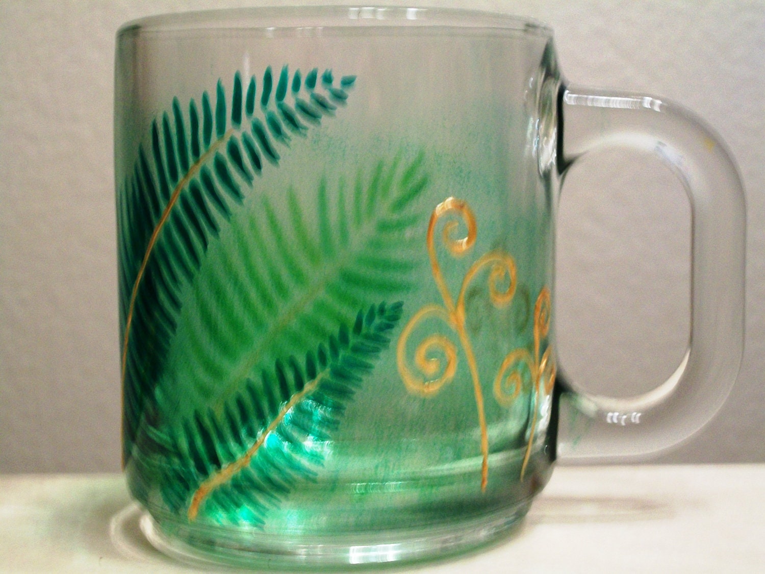 Fern Mugs Hand Painted, Set of 2
