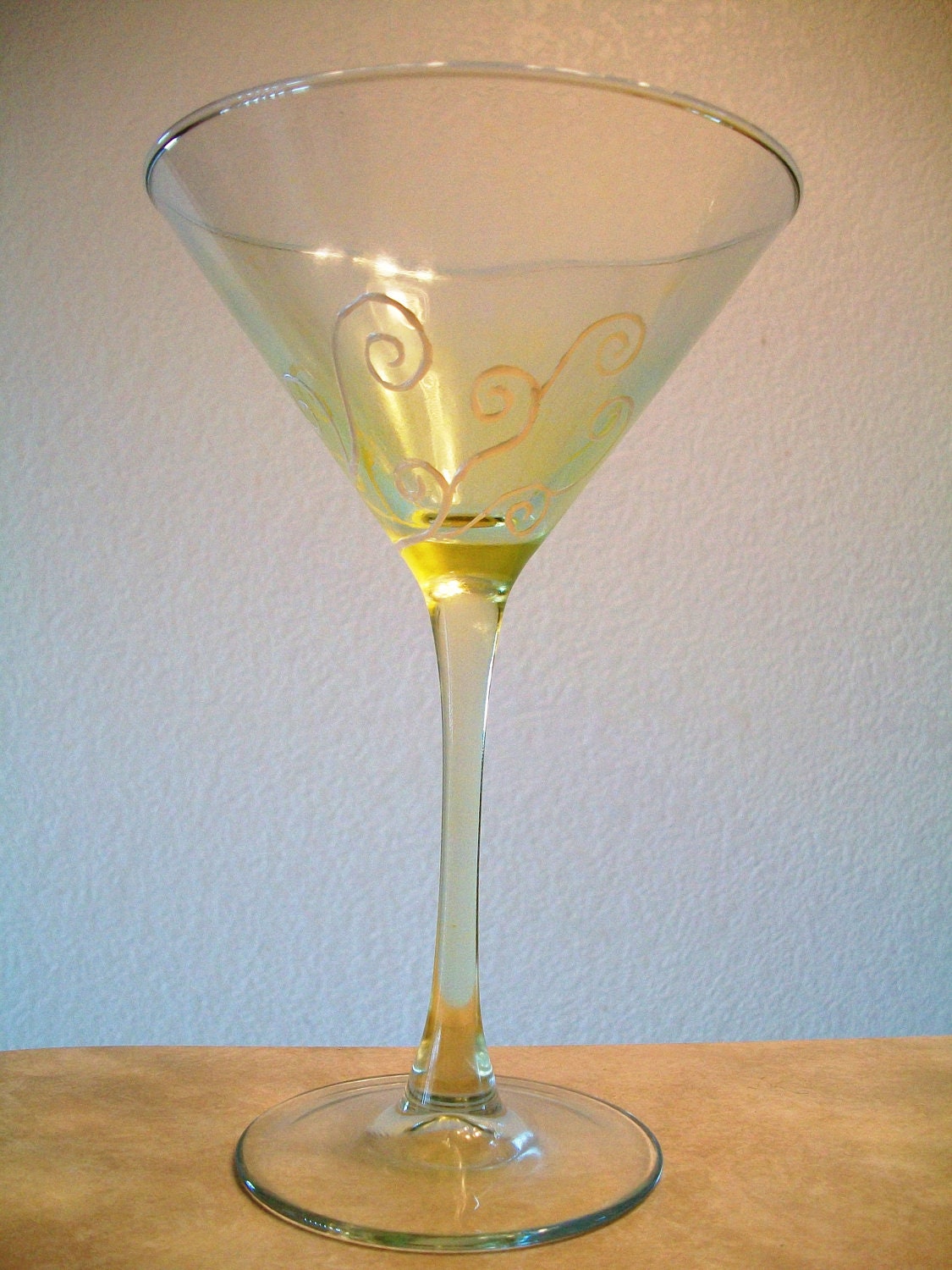 Set of 2 Yellow Swirl Martini Glasses