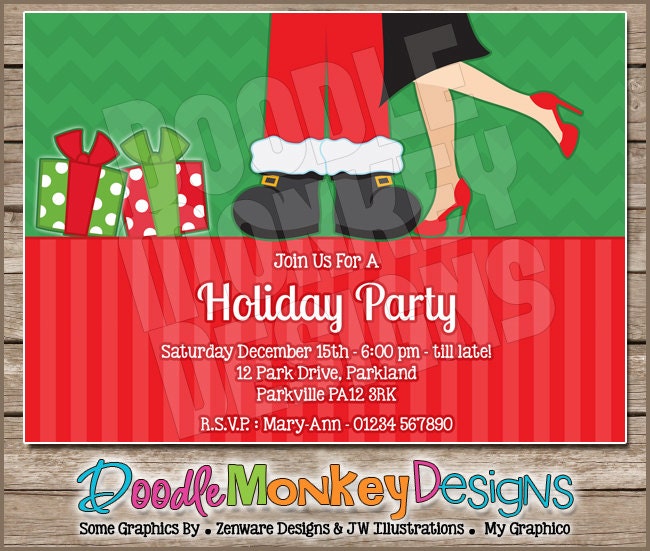 Santas Kiss Holiday Party Invitation  -  DIY PRINTABLE Digital Invitation