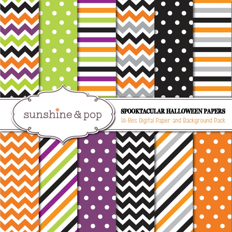 INSTANT DOWNLOAD - Halloween Party Digital Paper - Chevron, Stripes, and Dots - scrapbook paper, background, ideal for invitations, crafts Il_170x135