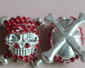 5pcs18x18x10mm red rhinestone silver bottom alloy skull bead,pave charm skull jewelry bracelet bead