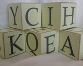 Yellow Chevron Grey Modern Alphabet 5 Wood Blocks Nursery Room Decor Baby Shower Party Toddler Toys Custom Name Letters Maternity Photo Prop