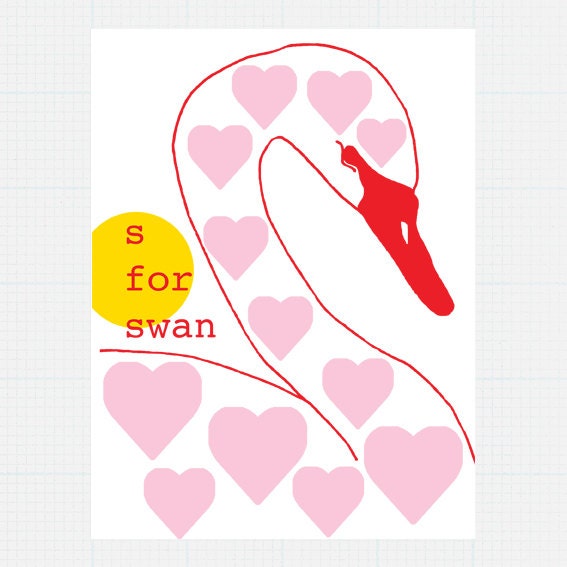 Hello Yellow - S is for Swan A4 Screen Print