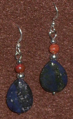 Set 2 Semi Precious Teardrop Earrings Sun Sitara GOLDSTONE Copper LAPIS LAZULI Feng Shui Healing Gems Sterling Silver Jewelry Handcrafted
