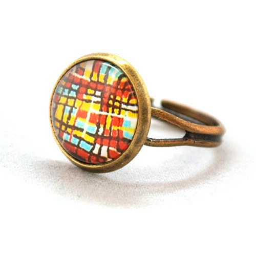 ON SALE Ring Colourful Retro Collage Cool Abstract Pop Pattren Jewelry Unique Gifts Kawaii