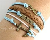 Infinity bracelet, love bracelet, anchor bracelet, braid leather bracelet, wax cords bracelet
