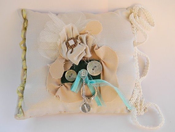 Handmade tooth fairy decorative ring pillow shabby chic vintage DIY wedding