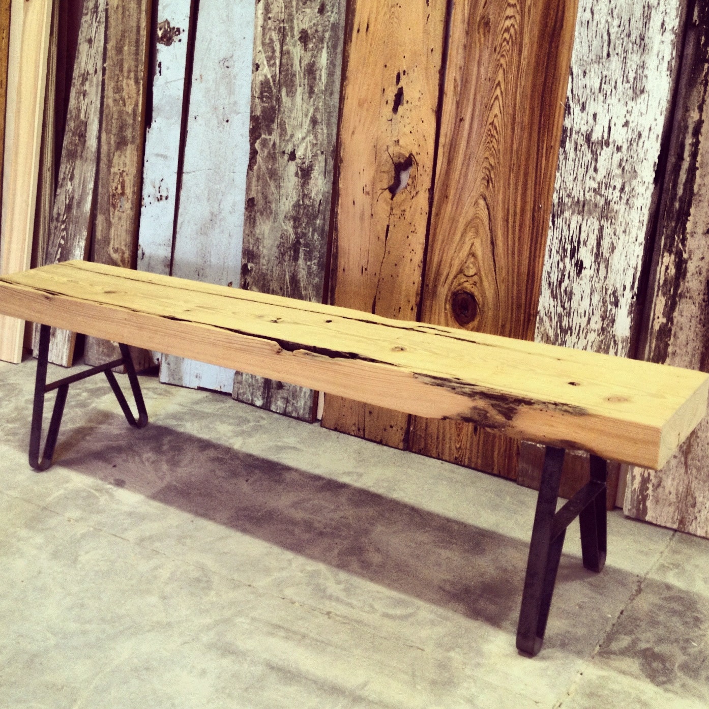 Reclaimed Cypress Bench with Industrial Steel Legs