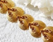 Vintage Bracelet, Brown Topaz Rhinestone / Glass Crystal, Gold Tone Leaf Panels, Designer ART, 1950s 1960s Mad Men, Costume Jewelry