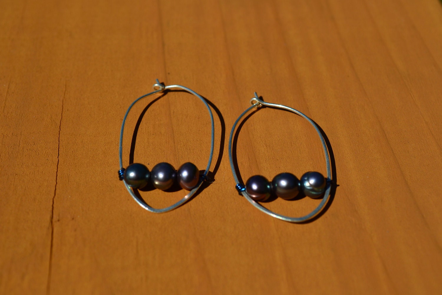 Elongated Beaded Hoop Earrings