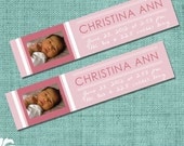 Printable (DIY) Birth/Baby Photo Announcement Bookmark - Pink/White (Other Colors Available) - 7 x 1.62  in.