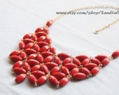 Red Flower----Flower Facet Bib Necklace, Handmade Tessellate necklace Statement Necklace,bubble necklace,Beaded Jewelry,bridesmaid gift