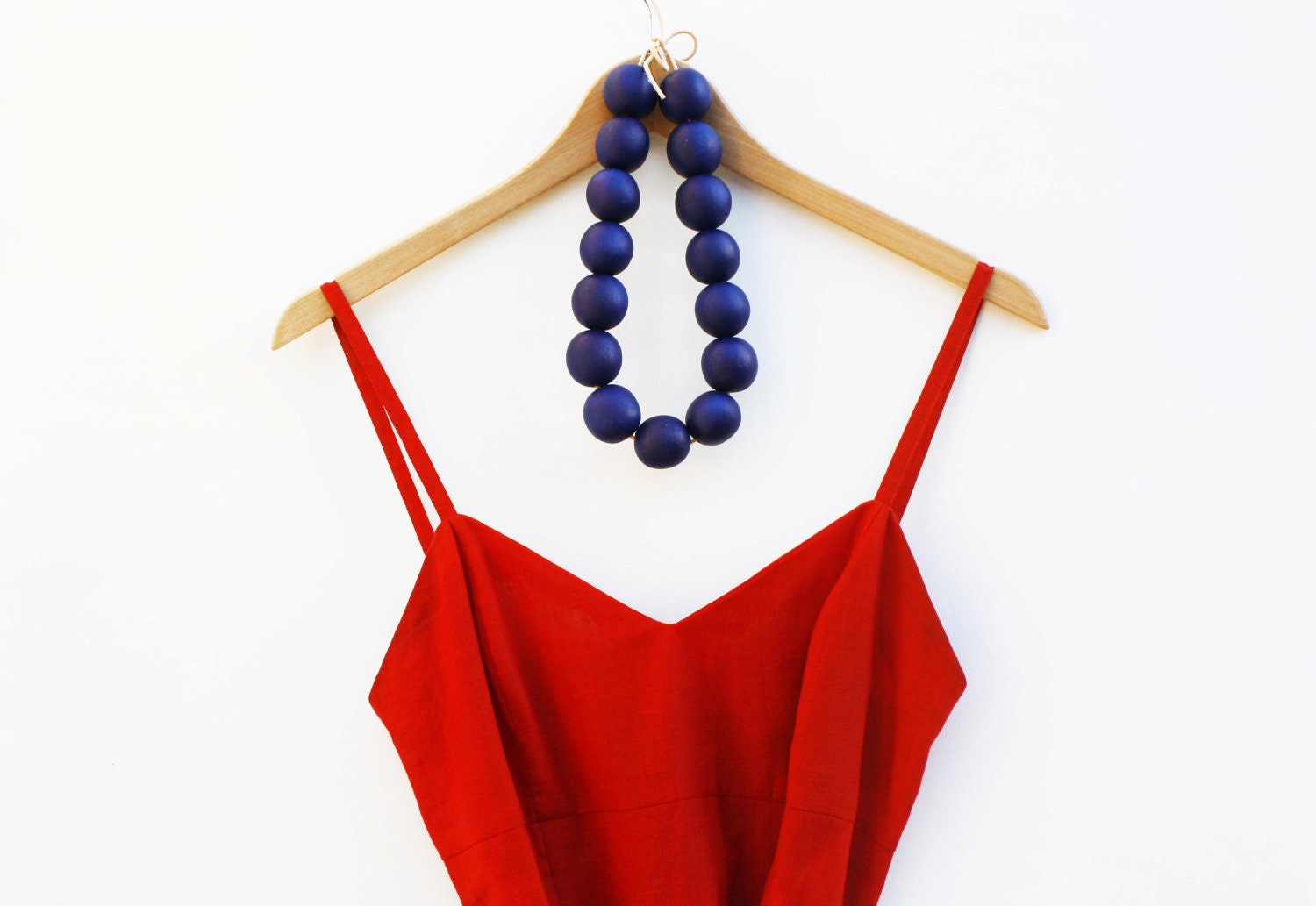 Navy - dark blue wooden necklace, round beads