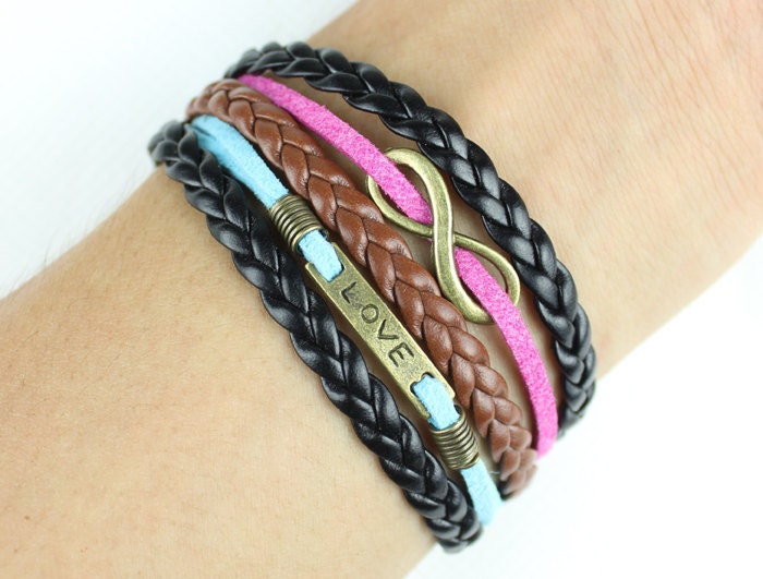 Infinity Love Bracelet-Antique Bronze Infinitywish Bracelet, Love Bracelet & Multistrand Braid Chain Bracelet