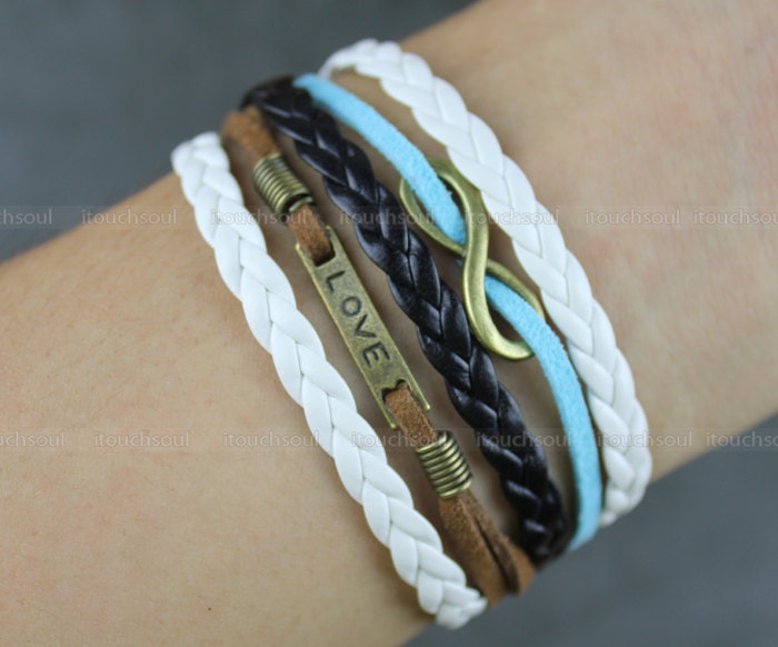 Infinity Love Bracelet-Antique Bronze Infinitywish Bracelet, Love Bracelet & Multistrand Braid Chain Bracelet