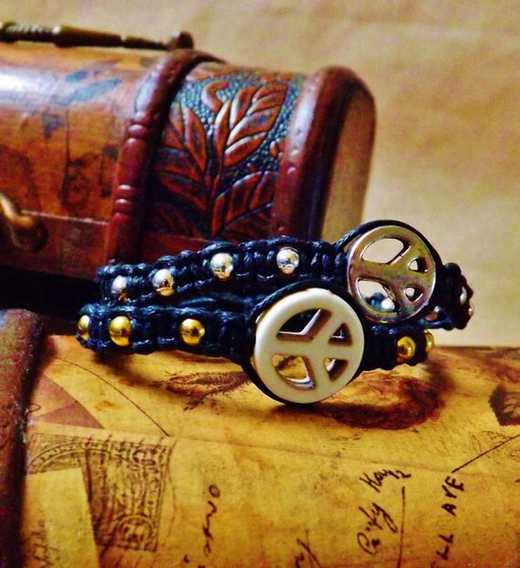 White Howlite Peace Sign Shamballa Bracelet