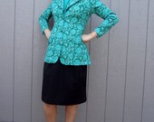Vintage 1970s blue green floral fitted blazer