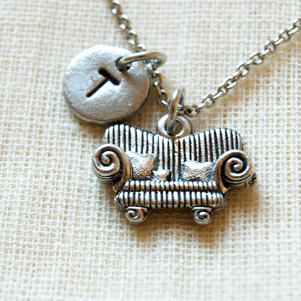 Sofa Charm necklace, couch furniture, initial necklace, initial hand stamped, Personalized necklace, antique silver pewter,