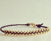 Waxed Linen Cord Bracelet in Black with Gold Beads and Lobster Clasp (Lovewrap in Black)