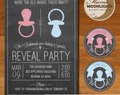 Baby Gender Reveal Party Modern Printable Invitation Invite ( Chalkboard Gray / Grey, Pink and Blue ) Girl or Boy