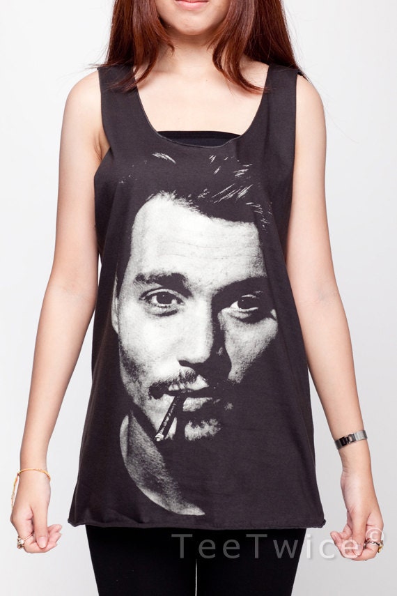 Johnny Depp Shirt Smoking Cigar Movie Shirt Women Tank Top Black Shirt Tunic Top Vest Sleeveless Women T-Shirt Size S M