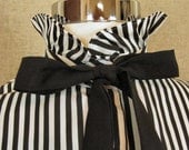 Vintage Blouse / Black and White Striped Blouse with Bow