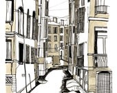 Floating Corners of Venice  in sepia. A3 Limited Edition Print.